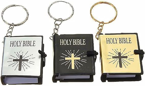 Jowxsx 3 Pcs Bible Keychain,Miniature Real Bible Key Chains Keyrings Handbag Pendant Xmas Gift Religious Favors Black Silver Gold Bible Covers, Book and Bible Covers