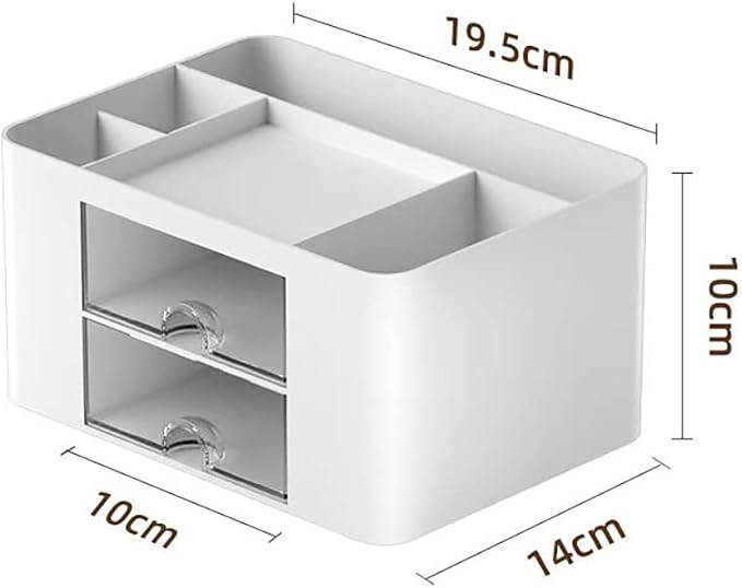 Creative & Simple Desk Organiser, 7 Grids, Plastic Table Organiser with Drawer, Multifunctional Desk Organiser, Pen Holder for School, Office, Home (White)