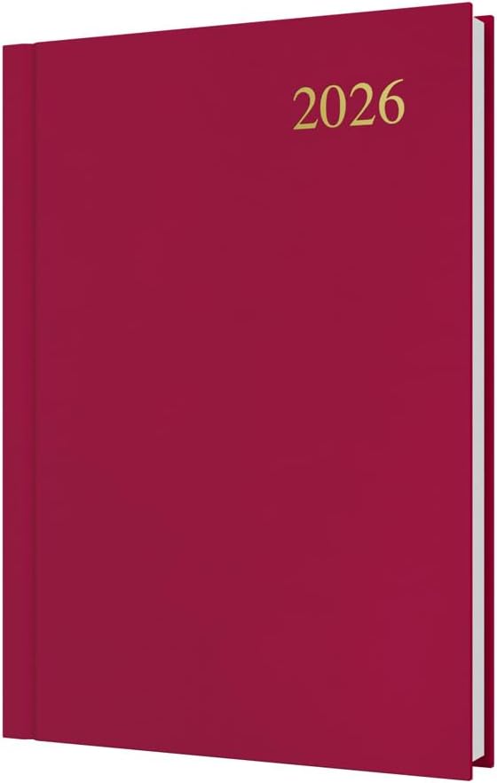 Collins - Essential - 2026 12 Month Calendar Year Planner, Day-To-Page Diary, A5 Hard Cover - Maroon (ESSA51.78-26)