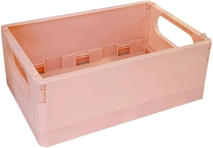 2 Pack Plastic Storage Collapsible Crate Organizer Basket Bin for Organizing Desk Drawer Shelf for Home Kitchen Bedroom Bathroom and Dorm Storage, 9.8x6.5x3.8in, Pink