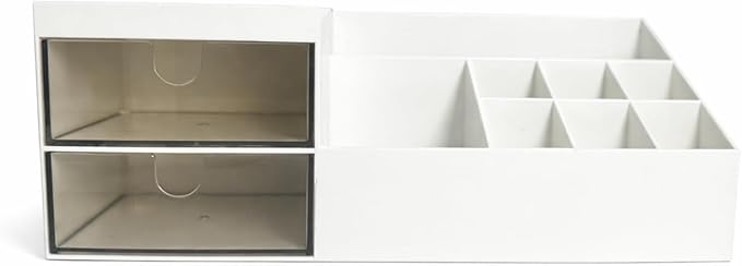Desktop Drawer Storage Organizer – Multi-Purpose Plastic Makeup & Office Storage Box with Divided Drawers, Dust-Proof Vanity Organizer for Cosmetics, Jewelry & Stationery (White)