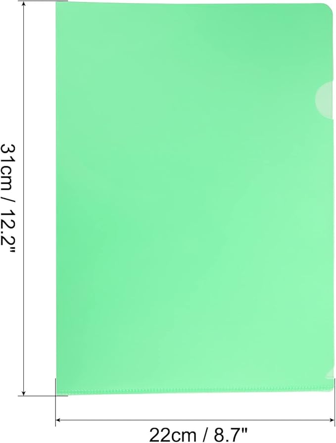PATIKIL L Type Folders 12 Pack A4 Plastic File Project Pockets Clear Paper Document Jacket Sleeve for Office, Green