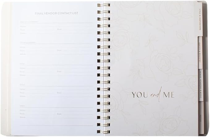 Fringe Studio Faux Leather Cover Semi-Concealed Spiral Wedding Planner, 4 Tab Dividers, Elastic Closure, "CASCADING ROSES", Approx. 7.5" w x 9.75" h, 104 Pg, Wedding Collection (680002)