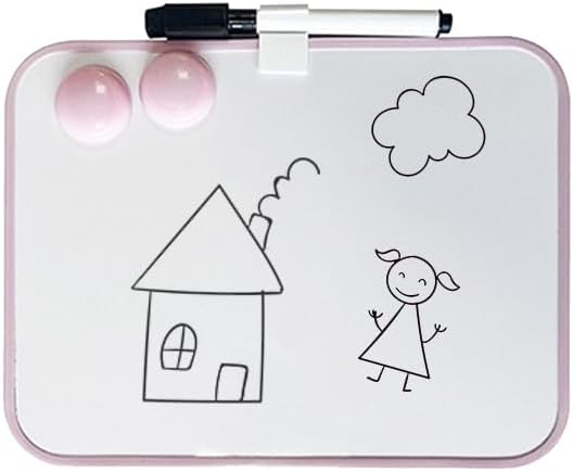 Magnetic Dry Erase Board for School Locker, 6" x 8" Marker and 2 Magnets - Small Whiteboard for Classroom, Home, Office, Travel - Pink