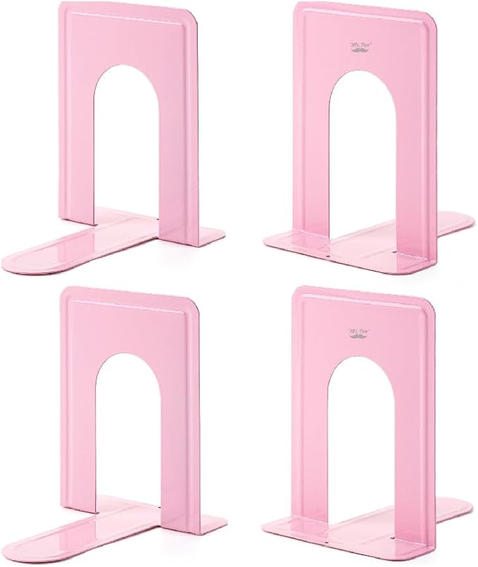 Mr. Pen- Book Ends, 4 Pack, Light Pink, Heavy Duty Metal Bookends for Shelves, Book Holders for Shelves, Metal Bookends