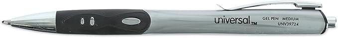 Universal Comfort Grip Gel Pen, Retractable, Medium 0.7 Mm, Black Ink, Silver Barrel, 36/Pack