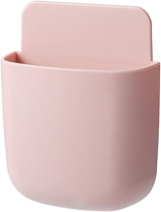 AKOAK Wall-mounted Remote Control Holder, Self-adhesive Wall-mounted Storage Case - Cell Phone, Pen, Makeup Brush, Glasses, Storage Case Next to Desk, Pack of 1 (Pink)