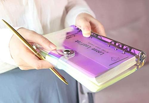 A6 A5 6-Holes Colorful PVC Cover Personal Organizer with Snap Button Closure File Folder for Loose Leaf Sheet Notebook (Petal, A5 mini Set)
