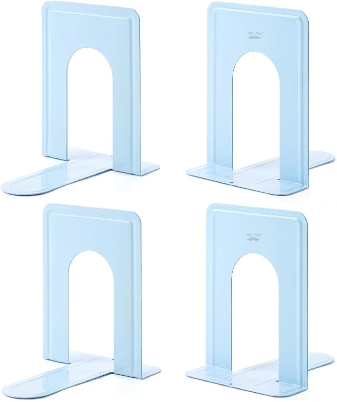 Mr. Pen- Book Ends, 4 Pack, Light Blue, Heavy Duty Metal Bookends for Shelves, Book Holders for Shelves, Metal Bookends