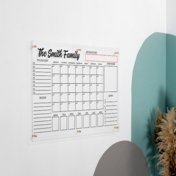 | Custom Acrylic Monthly Calendar | Dry Erase Wall Planner | Personalized Family & Office Organizer | Clear Acrylic Calendar for Home