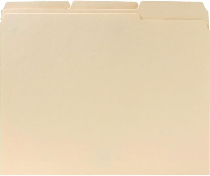 Business Source File Folder, 1/3 Cut Assorted Tab, 2-Ply, Letter, Manila