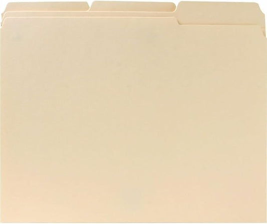 Business Source File Folder, 1/3 Cut Assorted Tab, 2-Ply, Letter, Manila