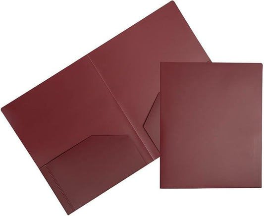 JAM PAPER Heavy Duty Plastic 2 Pocket Extra Tough School Folders - Burgundy - Bulk 48/Pack