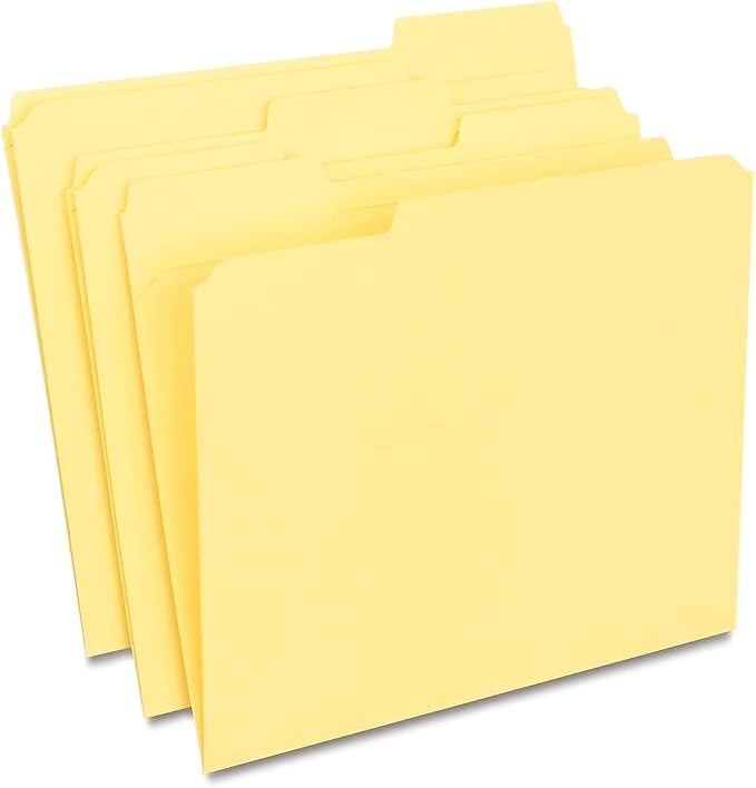 Staples Reinforced Colored File Folders, Letter Size, 3‑Tab Design, Yellow, Heavy‑Duty Construction, 100/Box