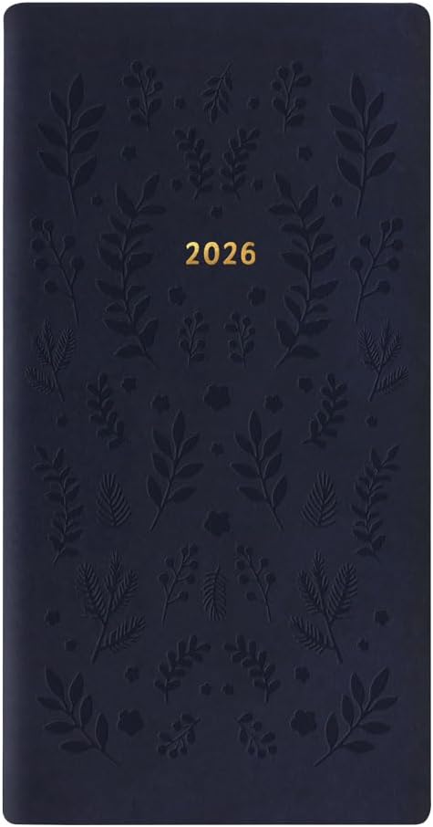 Letts of London® 2026 Woodland Weekly/Monthly Planner, 12 Months, January to December, Slim Pocket Size, 6.625" x 3.25", Sewn Binding, Embossed Cover, Multilingual, Navy (C082546-26)