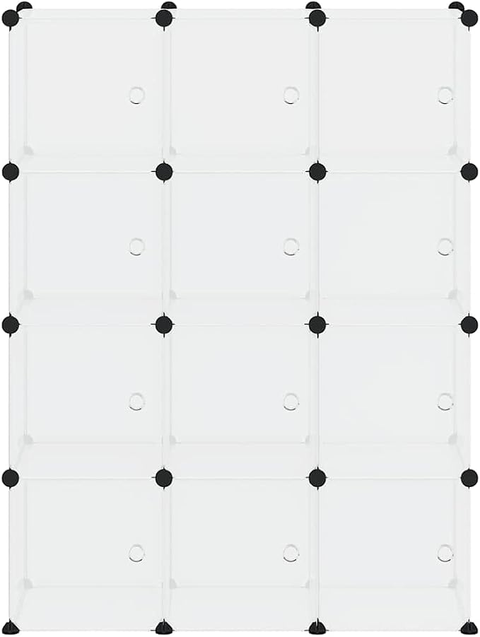 vidaXL Storage Cube Organiser with 12 Cubes and Doors Transparent PP
