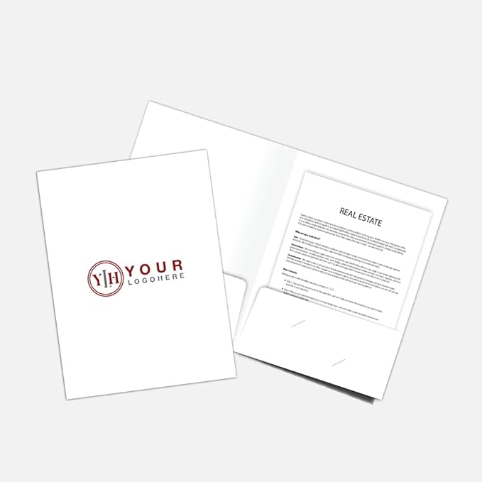 Custom Printed Pocket Folders - 9″ x 12″ Presentation Folders with Two Inside Pockets & Business Card Slot - Gloss Finish, Full‑Color Logo & Text - Ideal for Real Estate, Small Businesses - Pack of 50
