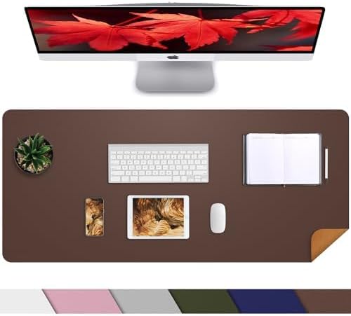 AFIING Cork Desk Mat 31.5" x 17", Coffee,Desk pad Protector | Dual-Sided Cork & PU Leather, Large Mouse Pad, Non-Slip & Waterproof
