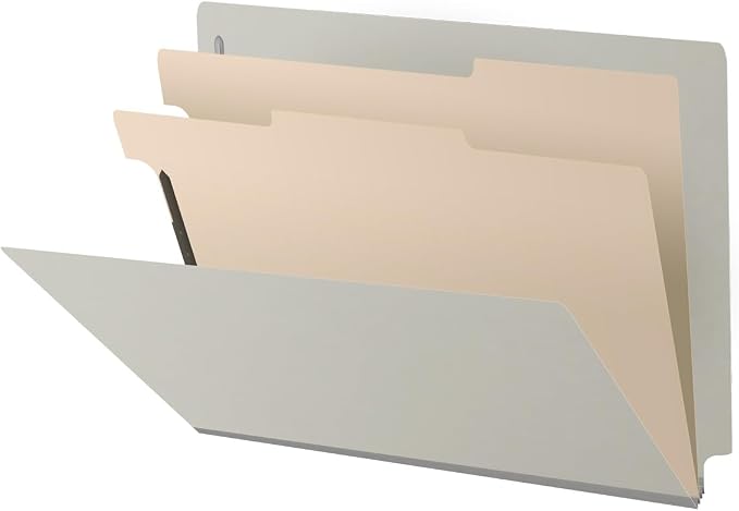 25 Pt. Pressboard Classification Folders, Full Cut End Tab, Letter Size, 2 Dividers, Light Gray (Box of 10)