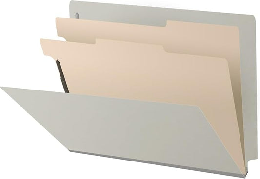25 Pt. Pressboard Classification Folders, Full Cut End Tab, Letter Size, 2 Dividers, Light Gray (Box of 10)