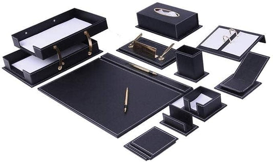 Desk Organizers - Desk Accessories - Leather Desk Organizer - Bonded Leather Desk Set - Home Office Accessories - Desk Supplies - Leather Desk Set - Office Accessories - 14 PCS (Black)