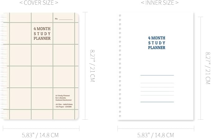 Monolike Checkers 4 Month Study Planner, Green Line - Academic Planner, Weekly & Monthly Planner, Study plan