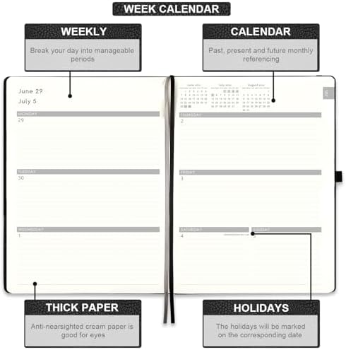 2026-2027 Planner - Weekly & Monthly Planner 2026-2027 with Pen Loop, to Achieve Your Goals & Improve Productivity, July 2026 - June 2027, Thick Paper, Inner Pocket, 8.5" x 11" - Black