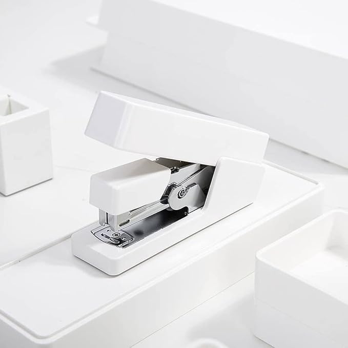 KUYWLMKMZZ Desk Stapler Portable Stapler Office Stapler Single Finger Press Labor Saving Stapler White Suitable for Office Document Binding and Finishing School Supplies (Color : White)