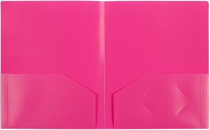JAM PAPER Heavy Duty Plastic 2 Pocket Extra Tough School Folders - Fuchsia Hot Pink - 6/Pack