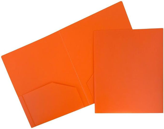 JAM PAPER Heavy Duty Plastic 2 Pocket Extra Tough School Folders - Orange - 3/Pack