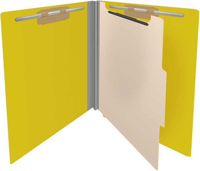 25 Pt. Pressboard Classification Folders, Full Cut End Tab, Letter Size, 1 Divider, Yellow (Box of 10)