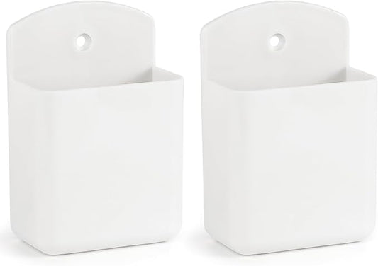 2 Pcs Remote Control Holder Wall Mount, TV Controller Holder, Self Adhesive Remote Holder, Wall Pen Holder Storage Accessories for Home Office School (White)