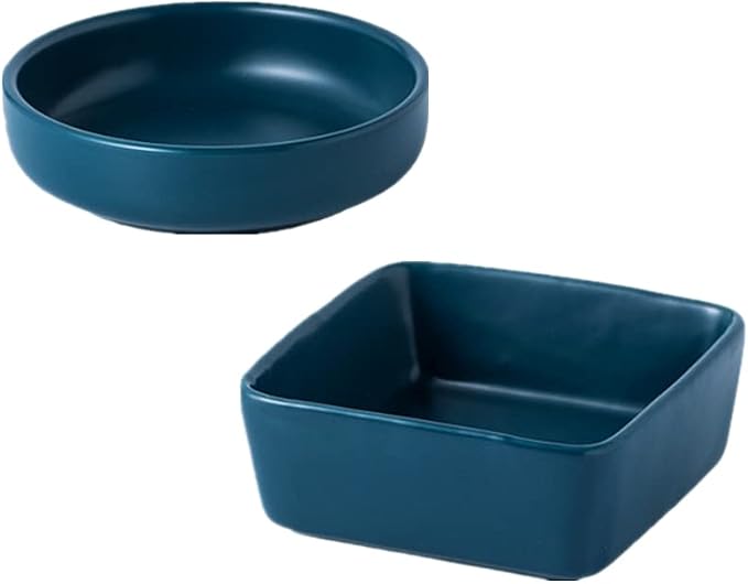 AxeWoodz Navy Blue Paper Clips Holder 2pcs Ceramic Square and Round Paper Clip Dispenser Set Office School Home Paperclips Organizers for Daily Desktop Storage