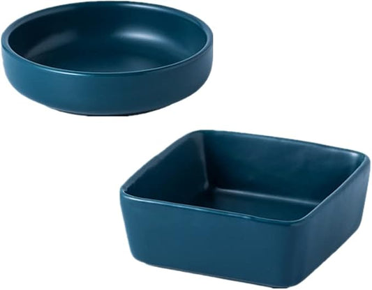 AxeWoodz Navy Blue Paper Clips Holder 2pcs Ceramic Square and Round Paper Clip Dispenser Set Office School Home Paperclips Organizers for Daily Desktop Storage