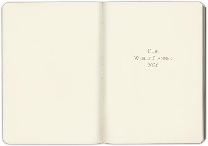 Gallery Leather Desk Weekly Monthly Planner 2025-2026, Elegantly Bound Calendar Planner and Notebook with Stylish Gold-Gilded Page Edges, 12 Months - Acadia Navy - US Navy - 8 x 5.5 "