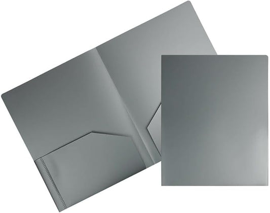 JAM PAPER Heavy Duty Plastic 2 Pocket Extra Tough School Folders - Silver - 24/Pack