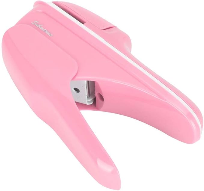 White ABS Stapleless Paper Stapler, Stapleless Stapling Machine, Laborsaving Hand Stapleless Stapler, Easy to Operate for School with Comfortable Handle Office (Pink)