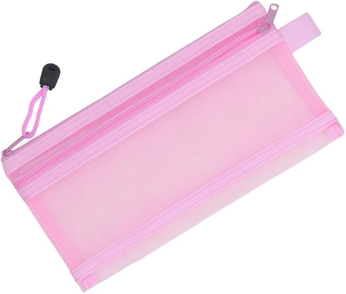 10Pcs Double Layer Mesh File Pouches – Nylon Zipper Bags for A6 Paper Storage, Organize Office Supplies Cosmetics Travel 20.5 x 12 cm(Pink)