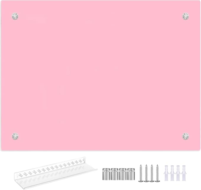 Pink Glass Dry Erase Whiteboard, 12" x 16" Frameless Glass White Board for Home,School,Office,Pink Surface