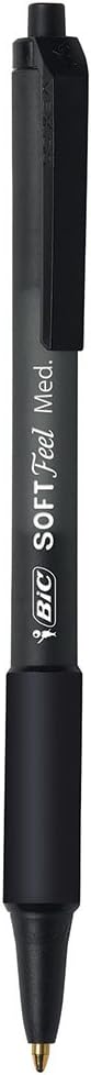 BIC Soft Feel Black Retractable Ballpoint Pens, Medium Point (1.0mm), 36-Count Pack, Black Pens With Soft-Touch Comfort Grip (Pack of 12)