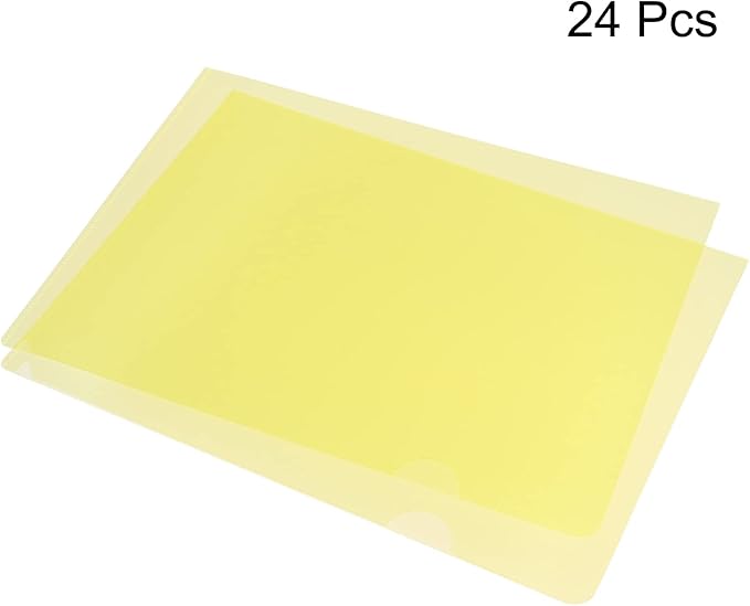 PATIKIL L Type Folders 24 Pack A4 Plastic File Project Pockets Clear Paper Document Jacket Sleeve for Office, Yellow