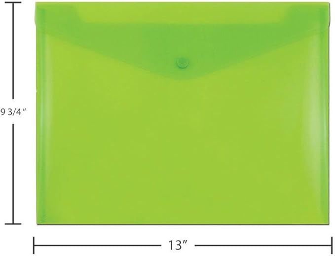 JAM PAPER Plastic Envelopes with Snap Closure - Letter Booklet - 9 3/4 x 13 - Lime Green - 3/Pack