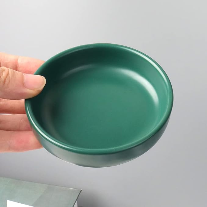 MEI YI TIAN Small Ceramic Paperclip Holder for Desk, Round Paper Clip Holder Push Pin Organizer Macaron Dark Green Paper Clip Dispenser Desktop Organizer Cute Storage Plate Desk Accessories