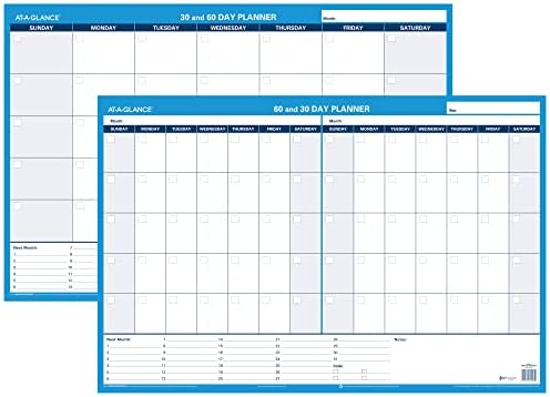 AT-A-GLANCE Wall Planner / Calendar, Undated, Erasable, 30/60-Day, 36 x 24, White/Blue (PM233-28)