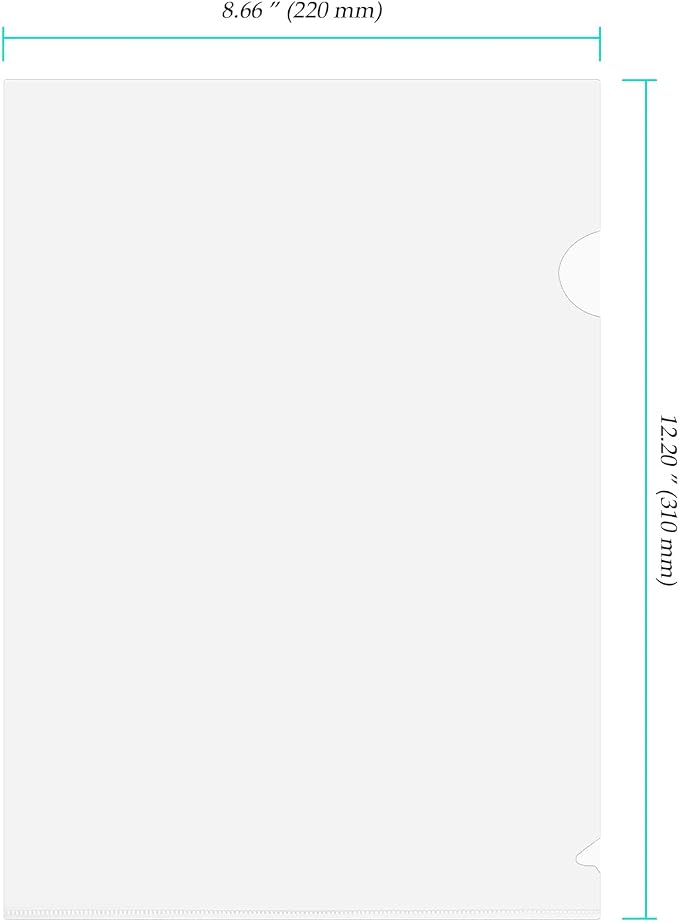 200 PCS L Type Plastic Folder, Clear Document File Project Pocket, A4 Paper Letter Size Transparent Sleeves Folders for Office, Home, 12.4 x 8.8 inch