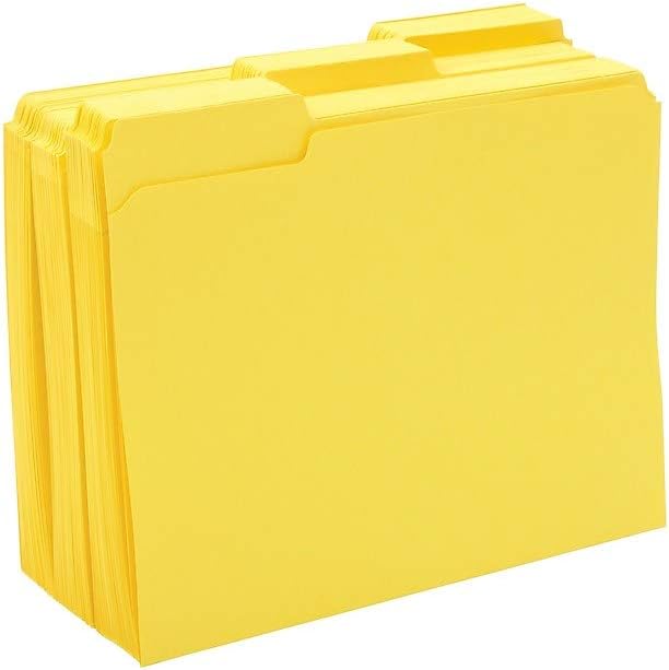 Staples Reinforced Colored File Folders, Letter Size, 3‑Tab Design, Yellow, Heavy‑Duty Construction, 100/Box