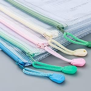 Oaimyy-Mesh Zipper Pouch Bags, 8 Sizes 8 Color Plastic Clear File Pouches for Organization, Zipper Pouches for Office Home Supplies Board Game Storage (Multicolor-24 pcs)