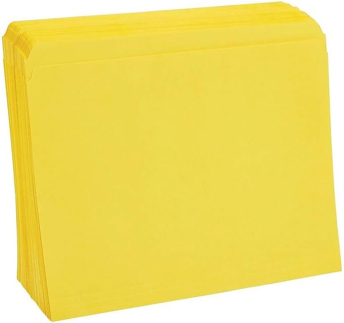 Staples Top‑Tab File Folders, Straight‑Cut, Letter Size, Yellow, Durable Paper Stock, 100/Box