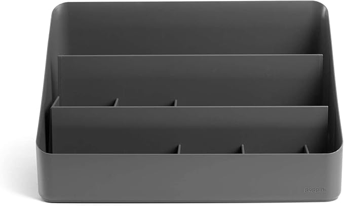 Poppin Desk Organizer with 3 Tiers, Sliding & Removable Dividers, Charging Station - All-in-One Workspace Organizer for Office Supplies, Desktop Organizer