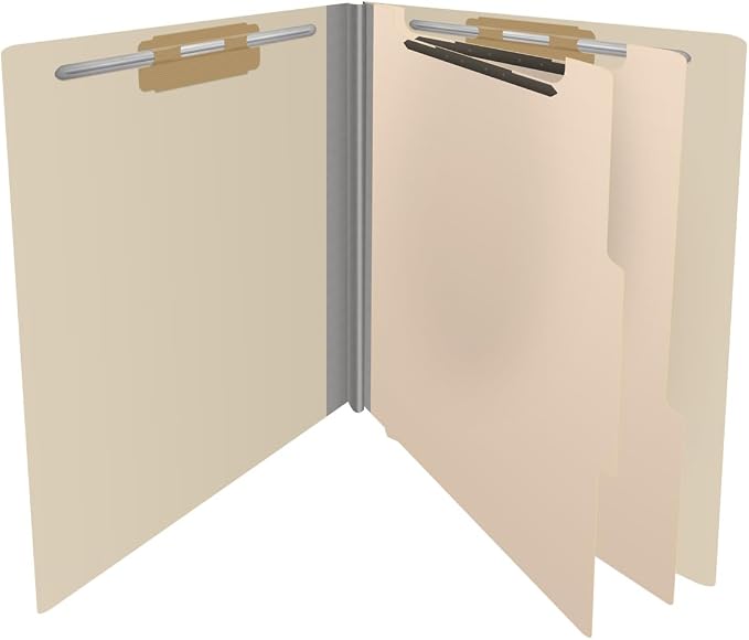 18 Pt. Manila Classification Folders, Full Cut End Tab, Letter Size, 2 Dividers (Box of 10)